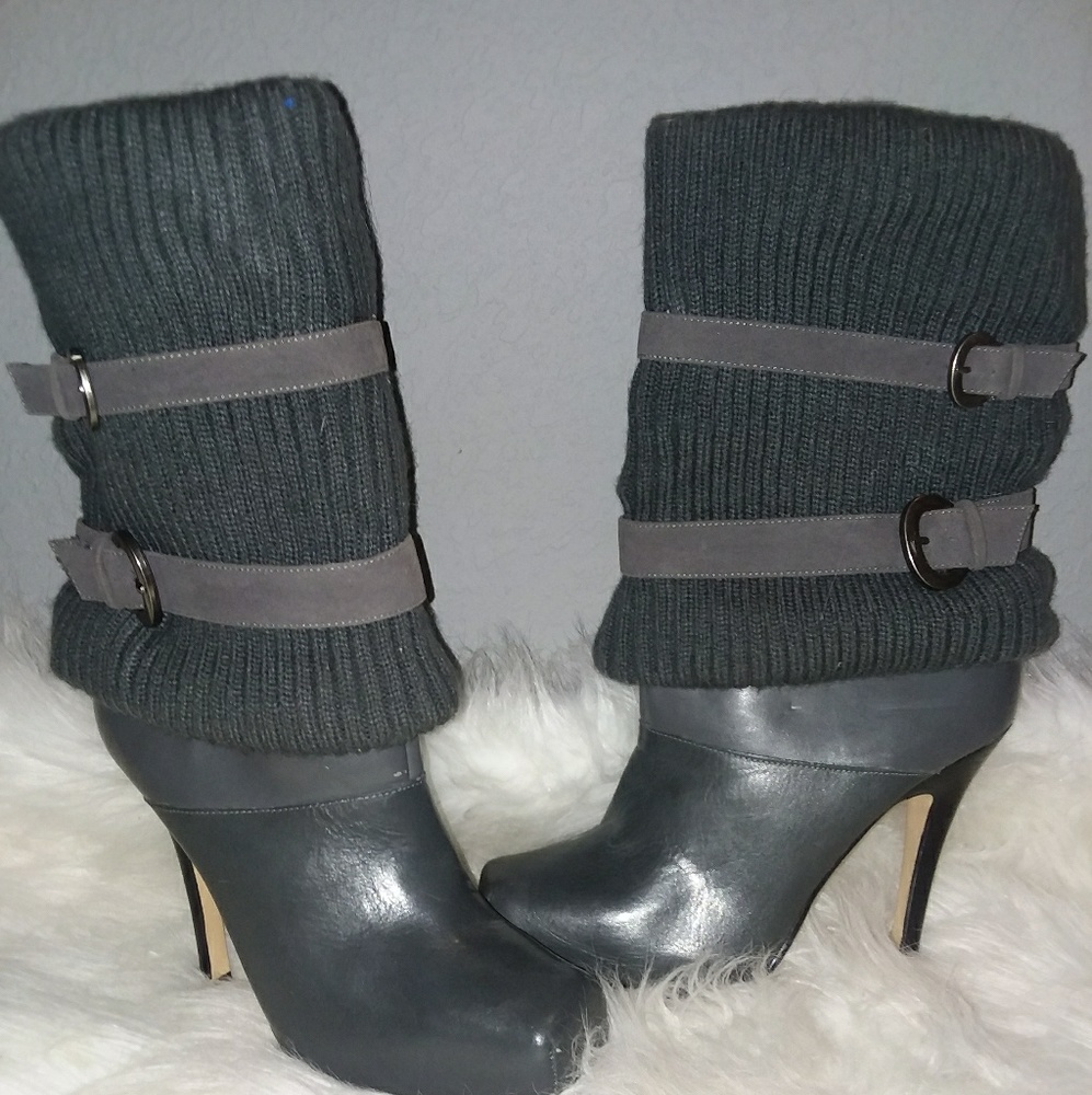 Bakers Grey Leather & Sweater Boot stiletto